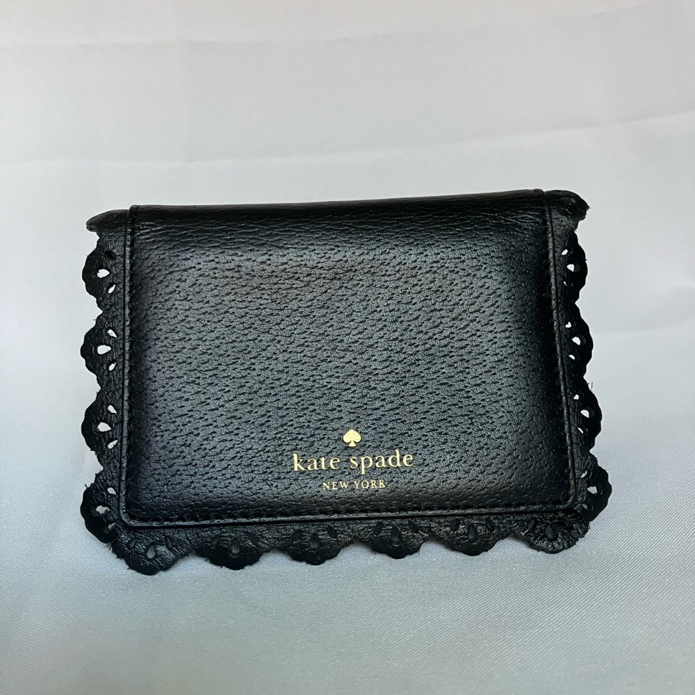 Kate Spade Black Scalloped Lace Small Mini Bifold Flap Wallet Cardholder